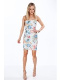 Fitted, elegant dress with blue flowers MP60389 - Online store - Boutique